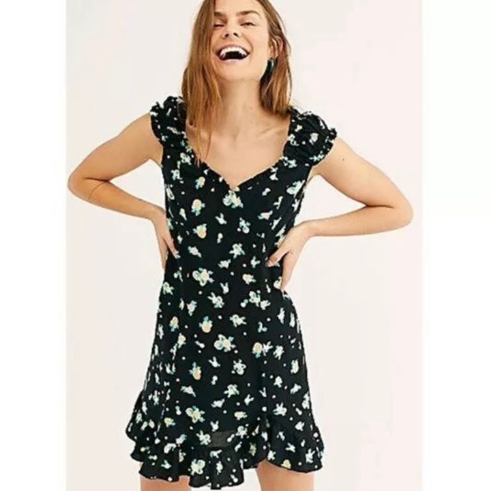 NWT Free People Like A Lady Printed Mini Dress Tie Up Off the Shoulder Size M